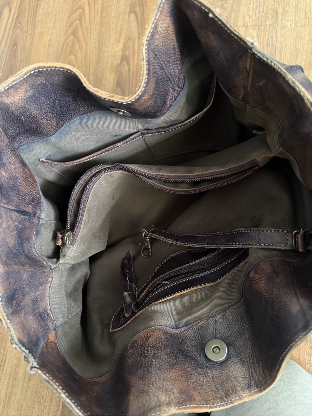 BED|STU Distressed Brown Leather Tote with Top Handles - Picture 3 of 9